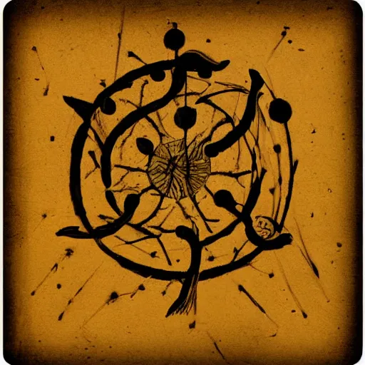 Prompt: Sukha logo with people inside in the style of Leonardo da Vinci, black background