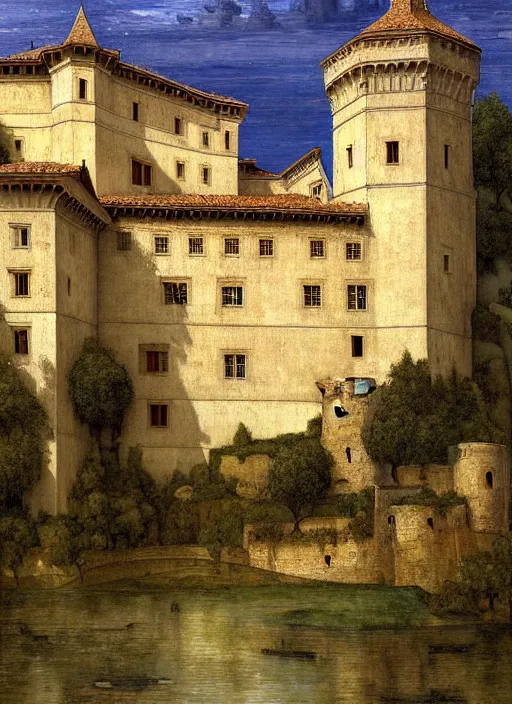 Prompt: lourmarin chateau in provence pattern texture, elegant, peaceful, hyper realistic, extremely detailed, dnd art, fantasy art, intricate fantasy painting, dramatic lighting, vivid colors, deviant art, artstation, by edgar maxence and caravaggio and michael whelan and delacroix.