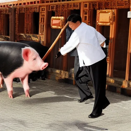 Image similar to xi jinping hitting pigs with big stick