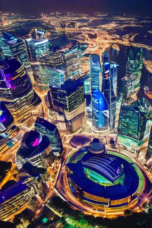 Image similar to futuristic singapour view at night from a plane