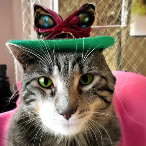 Image similar to magical cat wearing a silly hat