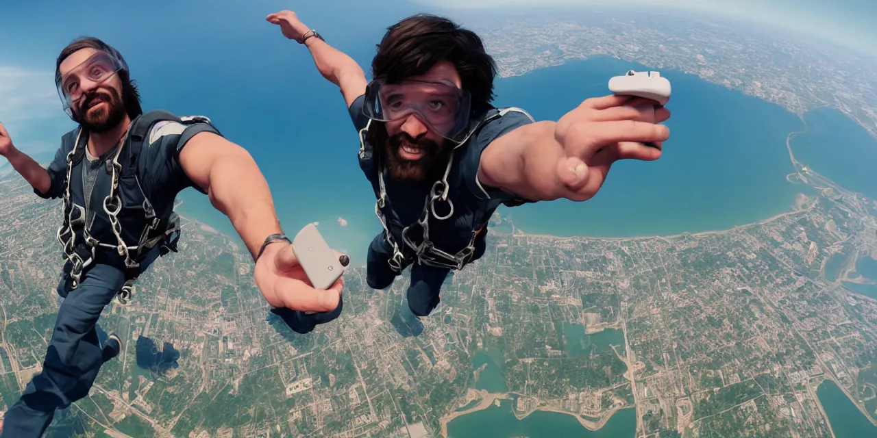 Prompt: Jesus taking a selfie while skydiving, gta artstyle, hyperdetailed, artstation, accurate, octane render, 8k