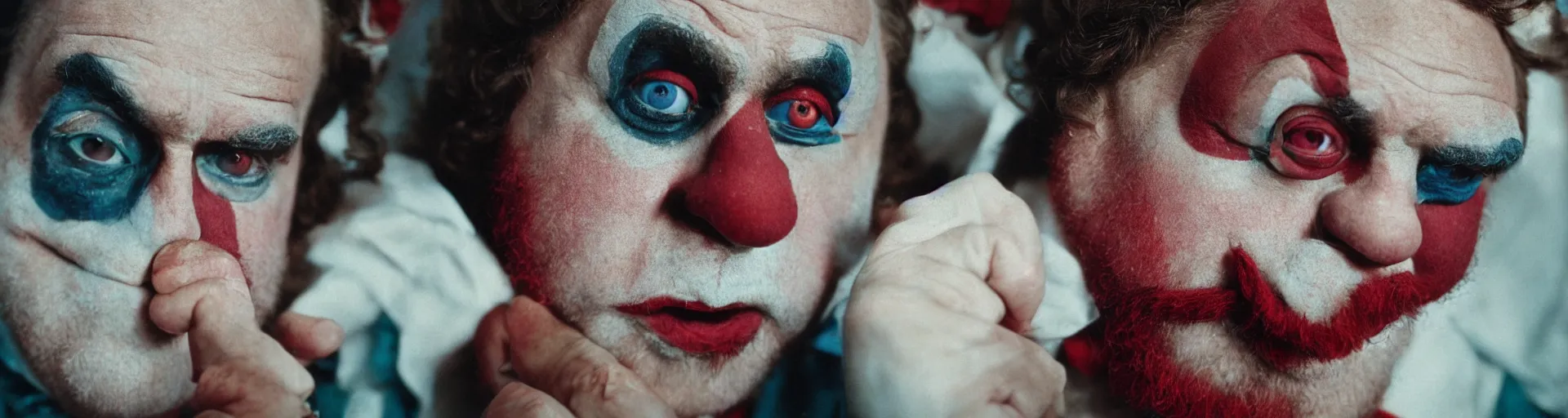 Prompt: a 35mm photograph of Zach Galifianakis as a sad clown in the 1930's, Canon 50mm, cinematic lighting, photography, retro, film, Kodachrome, closeup