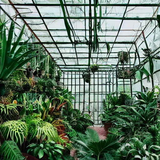 Image similar to dreamy and grainy photo of a green house filled with tropical plants