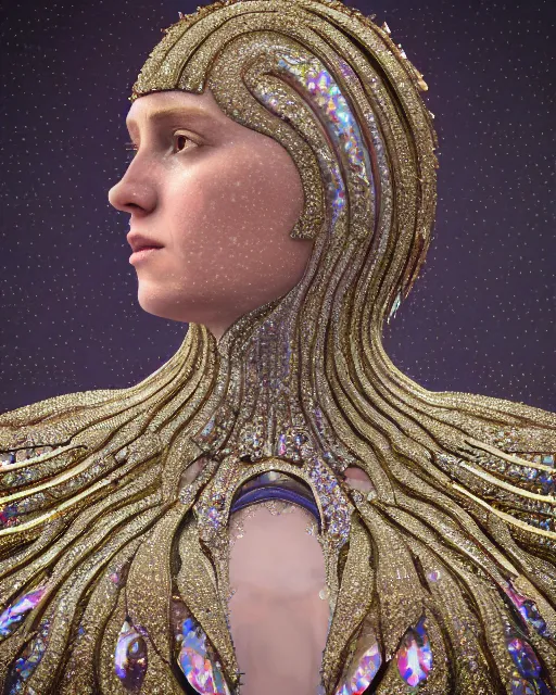 Image similar to a highly detailed metahuman 8 k close up render of sargis kudeyan renaissance in iris van herpen dress schiaparelli in diamonds crystals swarovski and jewelry iridescent in style of alphonse mucha gustav klimt trending on artstation made in unreal engine 4