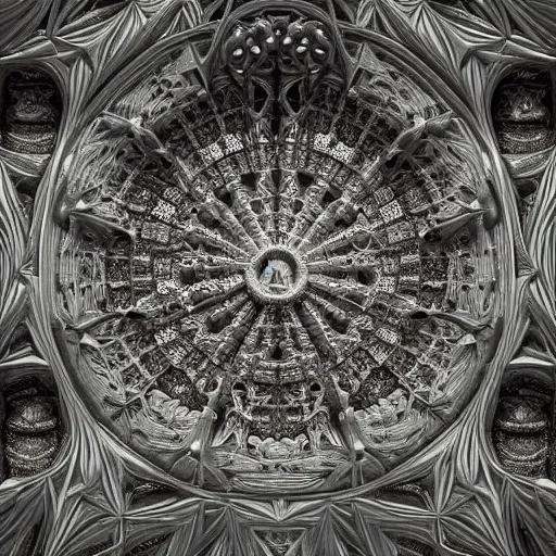Image similar to a hyperrealistic 3 d render of a delicate ivory sculpture of an ornate detailed cathedral populated by mandelbrot fractals, micro detail, unreal engine, backlit lighting, psychedelic, octane renderer, catholicpunk, glowing, white color scheme, photorealistic, physically based rendering, angelic, colorful, carved soap, trending on cgsociety
