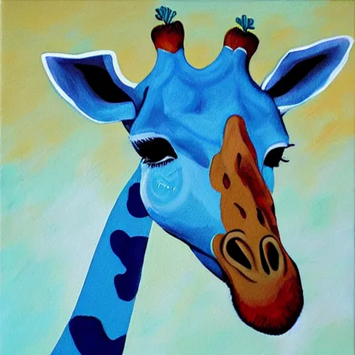 Image similar to giraffe with a blue scarf, canvas, painting by van gog