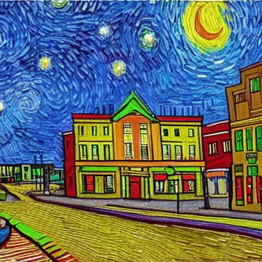 Prompt: a painting of moncton, new brunswick, in the style of van gogh