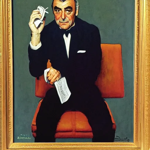 Image similar to a portrait painting of Sean Connery. Painted by Norman Rockwell