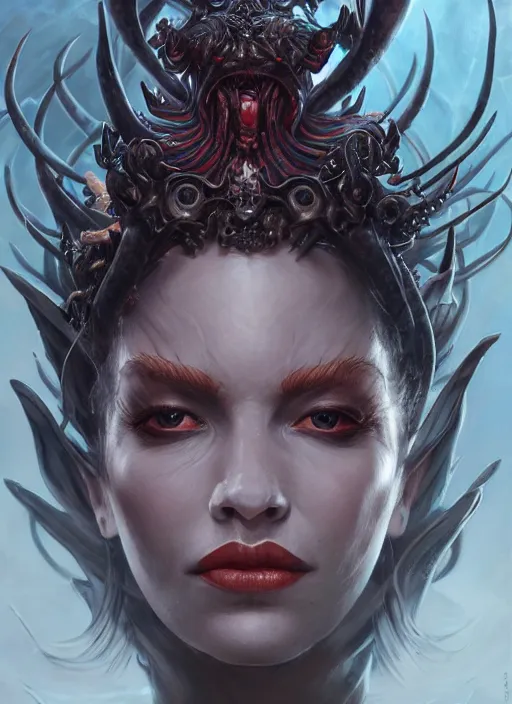 Image similar to a hyper detailed face portrait of the queen of blades, diablo 4 lilith, sideshow figurines, cthulu, by tom bagshaw, artgerm, dorian cleavenger, greg rutkowski, wlop, astri lohne, zdzisław beksinski trending on artstation