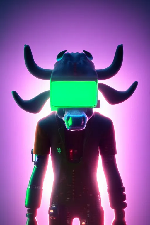 Image similar to high quality 3 d render cyberpunk very cute cyborg cow shaggy! hybrid! drinking beer, highly detailed, unreal engine cinematic smooth, in the style of blade runner & detective pikachu, hannah yata charlie immer, purple neon light, low angle, uhd 8 k, sharp focus