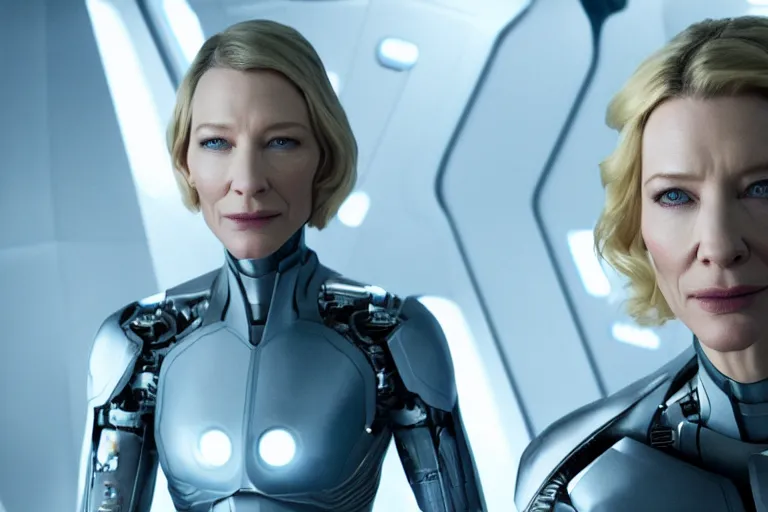 Image similar to cate blanchett on the bridge of a starship,cyborg, 4k, movie still