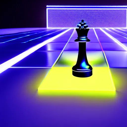 Image similar to tron photo of a queen chess piece made of plasma lights, Puddles, high point of view, smooth 3D Illustration, Cinematic Matte Painting, soft render, volumetric lighting