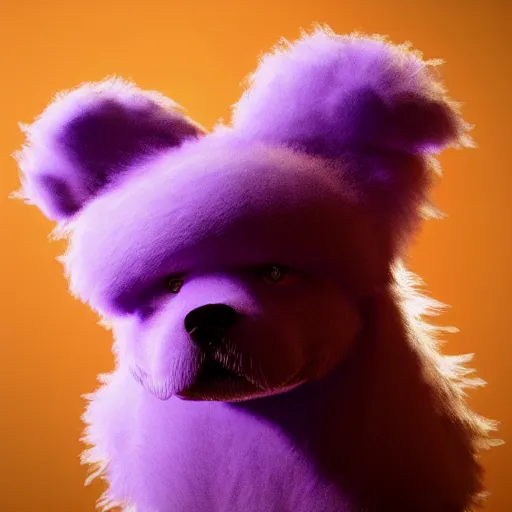 Prompt: a photorealistic render of a purple fluffy cloud shaped like a puppy, 3D octane render, unreal engine, hyperrealistic, 8k, volumetric lighting