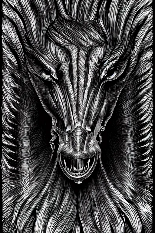 Image similar to fanged horse, symmetrical, highly detailed, digital art, sharp focus, trending on art station, kentaro miura manga art style