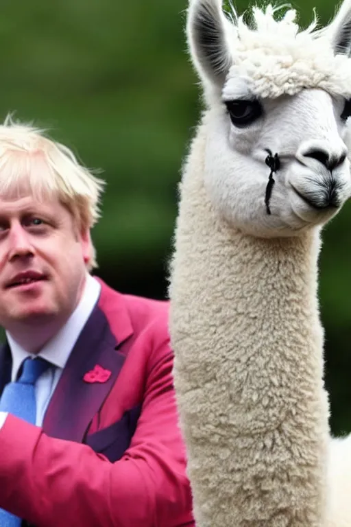 Prompt: A llama with the features of Boris Johnson