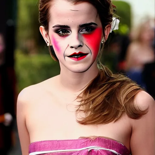 Prompt: emma watson. beautiful clown makeup.