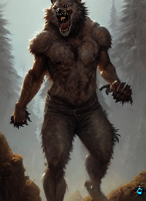 Image similar to rugged werewolf, dnd, fantasy oil _ painting _ unreal _ 5 _ daz. _ rpg _ extremely _ detailed _ artgerm _ greg rutkowski