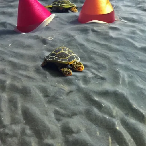 Prompt: party hats on turtles