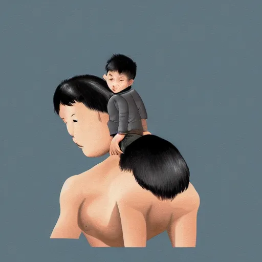 Image similar to chinese boy riding on top of a rottweiler, digital painting