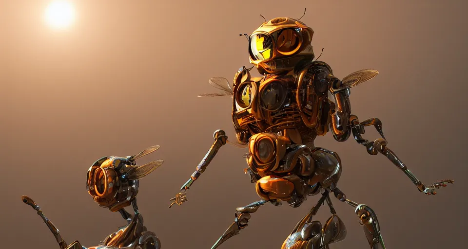 Image similar to insect robot, hyperdetailed, artstation, cgsociety, golden hour 8k