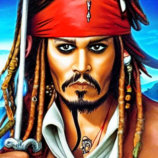 Image similar to Jack Sparrow as Guybrush Threepwood from Monkey Island, retro, 90\'s game