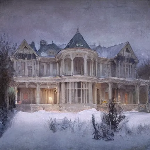 Prompt: A beautiful photograph. It was a mansion of ghosts and monsters, with ghouls in the shadows and demons scuttling behind the wainscotting. cutaway by Jeremy Lipking terrifying