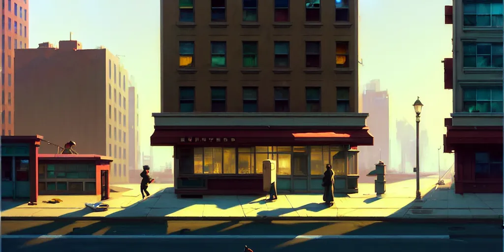Image similar to empty residential building with owned by bank sign and homeless people outside on a street in a cardboard box on a curb in a modern big city by Craig Mullins, ilya kuvshinov, krenz cushart, artgerm trending on artstation by Edward Hopper and Dan Mumford and WLOP and Rutkovsky, Unreal Engine 5, Lumen, Nanite