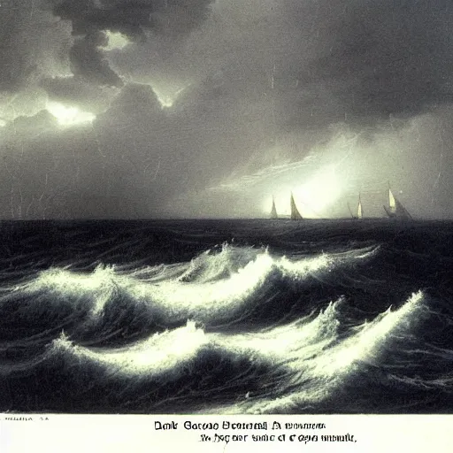 Prompt: dark and stormy night on the open sea, atmospheric,