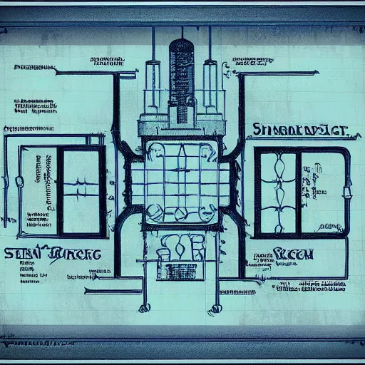 Image similar to blueprint diagram schematic of arcane eldritch mystical magic