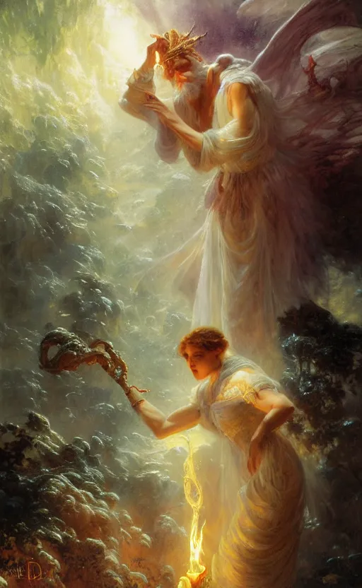 Image similar to wizard casting a powerful frost spell by adrian smith and delphin enjolras and daniel f. gerhartz and pierre auguste cot