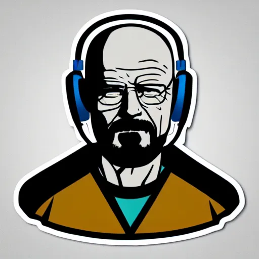 Image similar to a breaking-bad-walter-white, svg sticker, vector art, wearing headphones, jamming to music