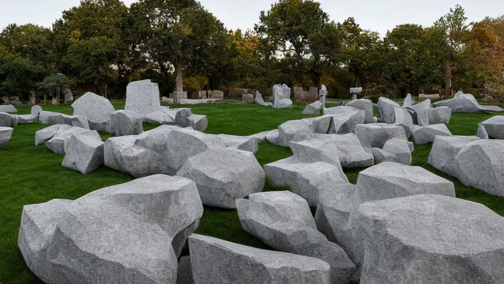 Prompt: granite sculpture garden by louise bourgeois and michelangelo, twilight, you feed on some hidden abundance