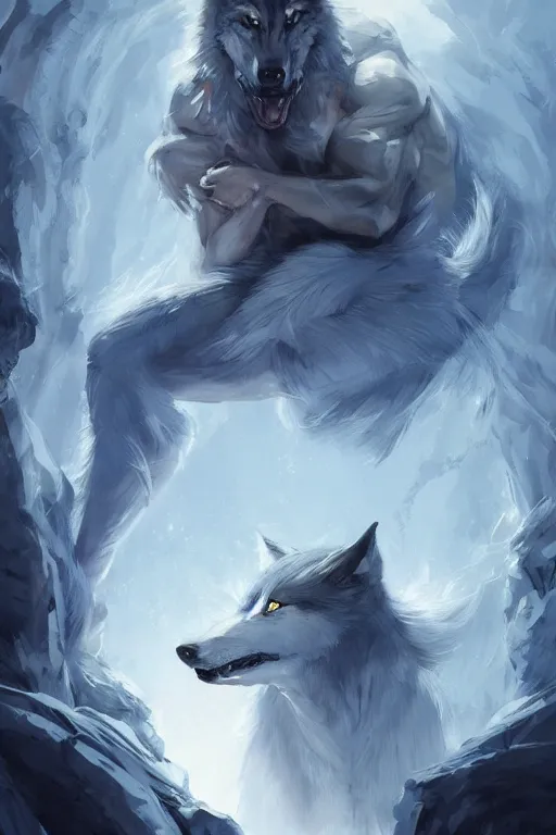 Image similar to concept art of fitzchivalry and nighteyes wolf taking ayahuasca with jonathan lehmann, by aenaluck, artgerm and roberto ferri and greg rutkowski, blue and white tones, digital painting, artstation, concept art, smooth, sharp foccus ilustration hq