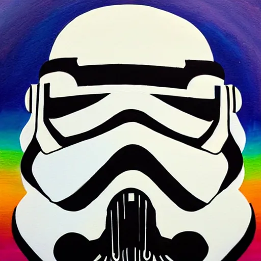 Prompt: a detailed painting by lisa frank of a storm trooper helmet