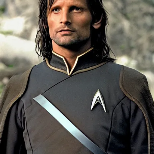 Image similar to Aragorn in Star Trek uniform is the captain of the starship Enterprise in the new Star Trek movie