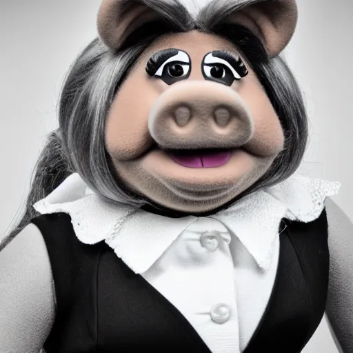 Image similar to professional black and white portrait photography of miss piggy, stunning, 4 k