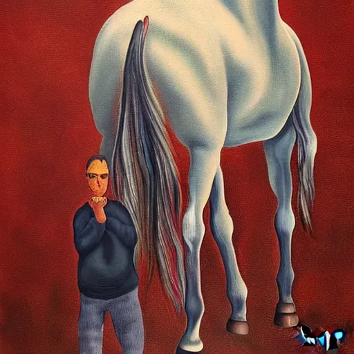 Image similar to beautiful surreal painting of a horse and man by vito campanella,