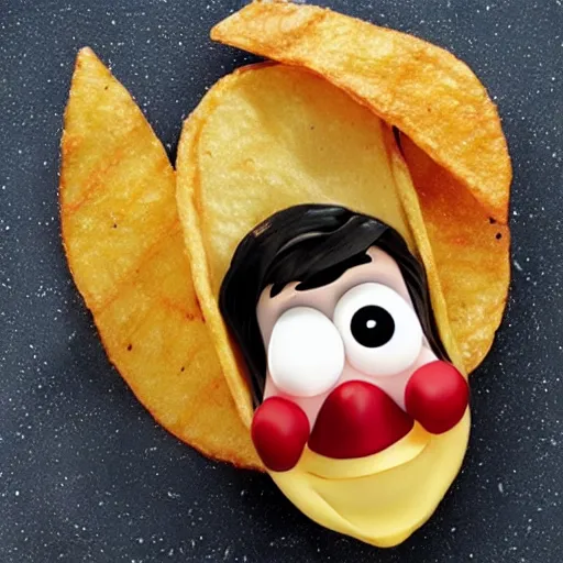 Image similar to [ a french fry chip ] shaped like stephen fry as a pixar character hybrid intercross mix