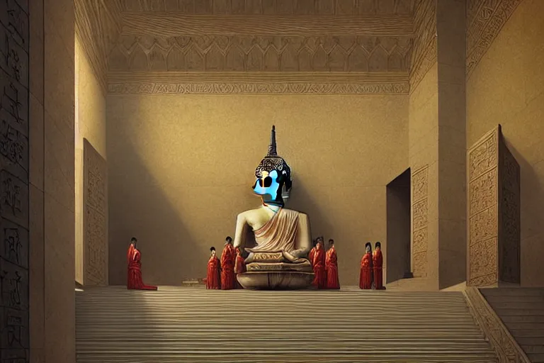 Image similar to mausoleum, buddhism, tang dynasty, painting by greg rutkowski