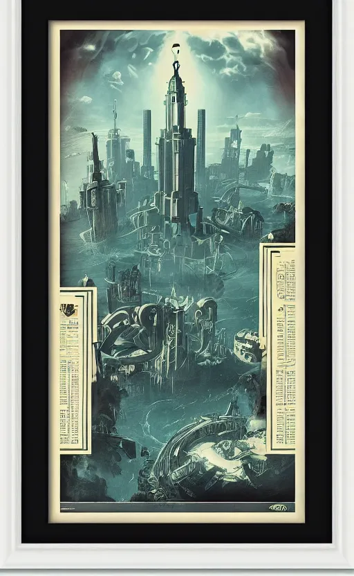 Image similar to art deco travel poster of the underwater city of rapture from bioshock, framed poster