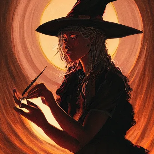 Image similar to a beautiful portrait of a witch casting a spell by Adrian Smith, featured on artstation