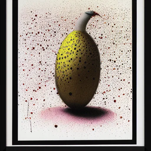 Prompt: A bulbous pink figure covered with yellow spots by Stephen Gammell