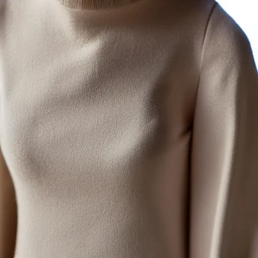 Prompt: close up of face of female fashion model in minimalistic dress, beige colors, official jil sander editorial, highly detailed