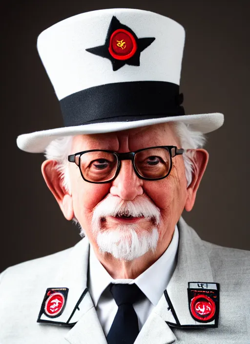 Image similar to dslr portrait still of colonel harland david sanders, 8 k, 8 5 mm, f 1. 8