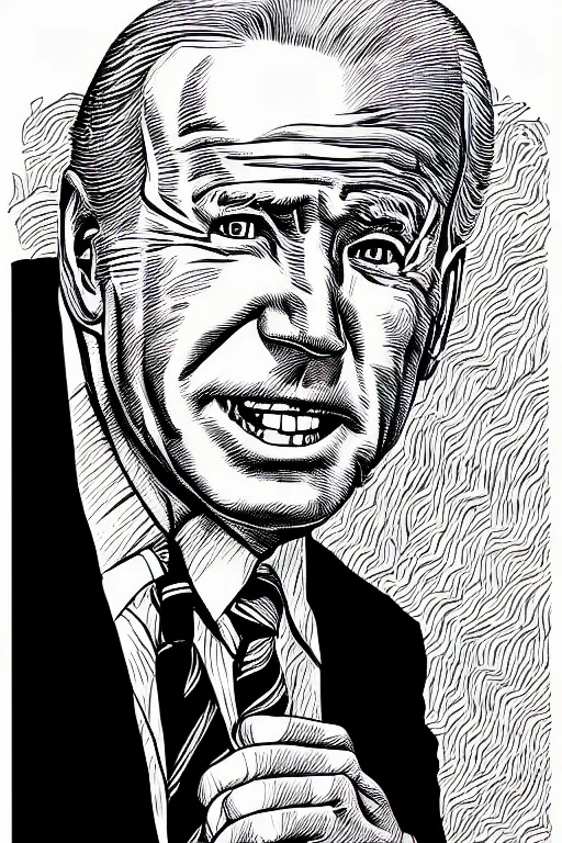 Image similar to Joe Biden full body portrait, body horror, black and white Illustration by Junji Ito