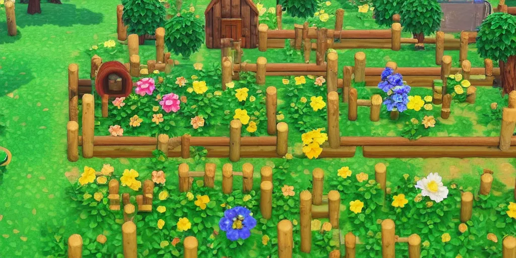 Image similar to miniature garden, cottagecore, animal crossing, stardew valley, moss, plants, cute, friendly