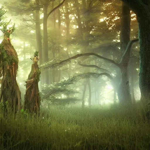 Prompt: forest spirits by Aya Takano as 3d octane render, raytrace, reflections