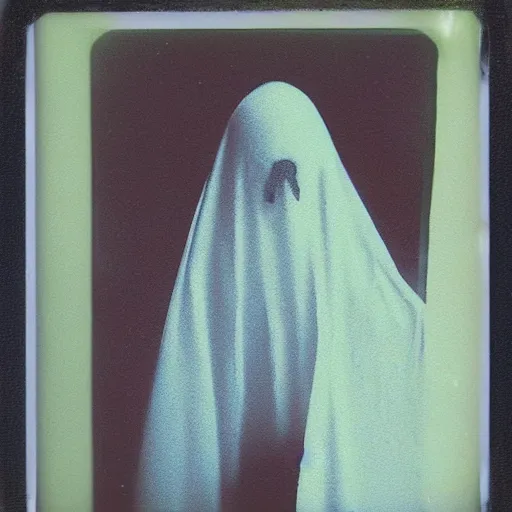 Image similar to polaroid of a ghost at ghost convention