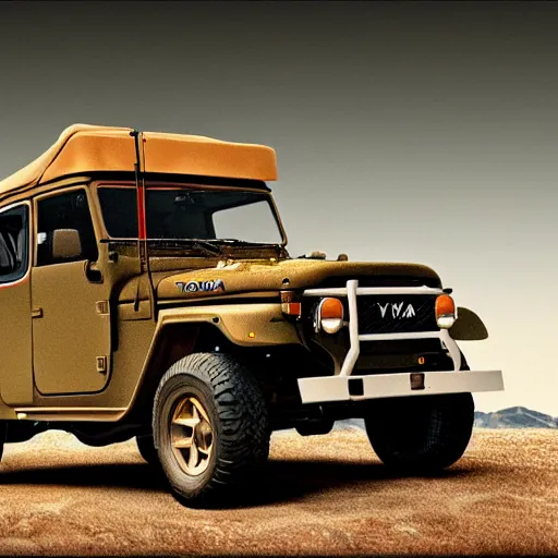 Prompt: a drawing by Leonardo da Vinci a Toyota Fj43 build in 1981, black roof, with a roof rack, detailed, 8K, octane render, 8K,